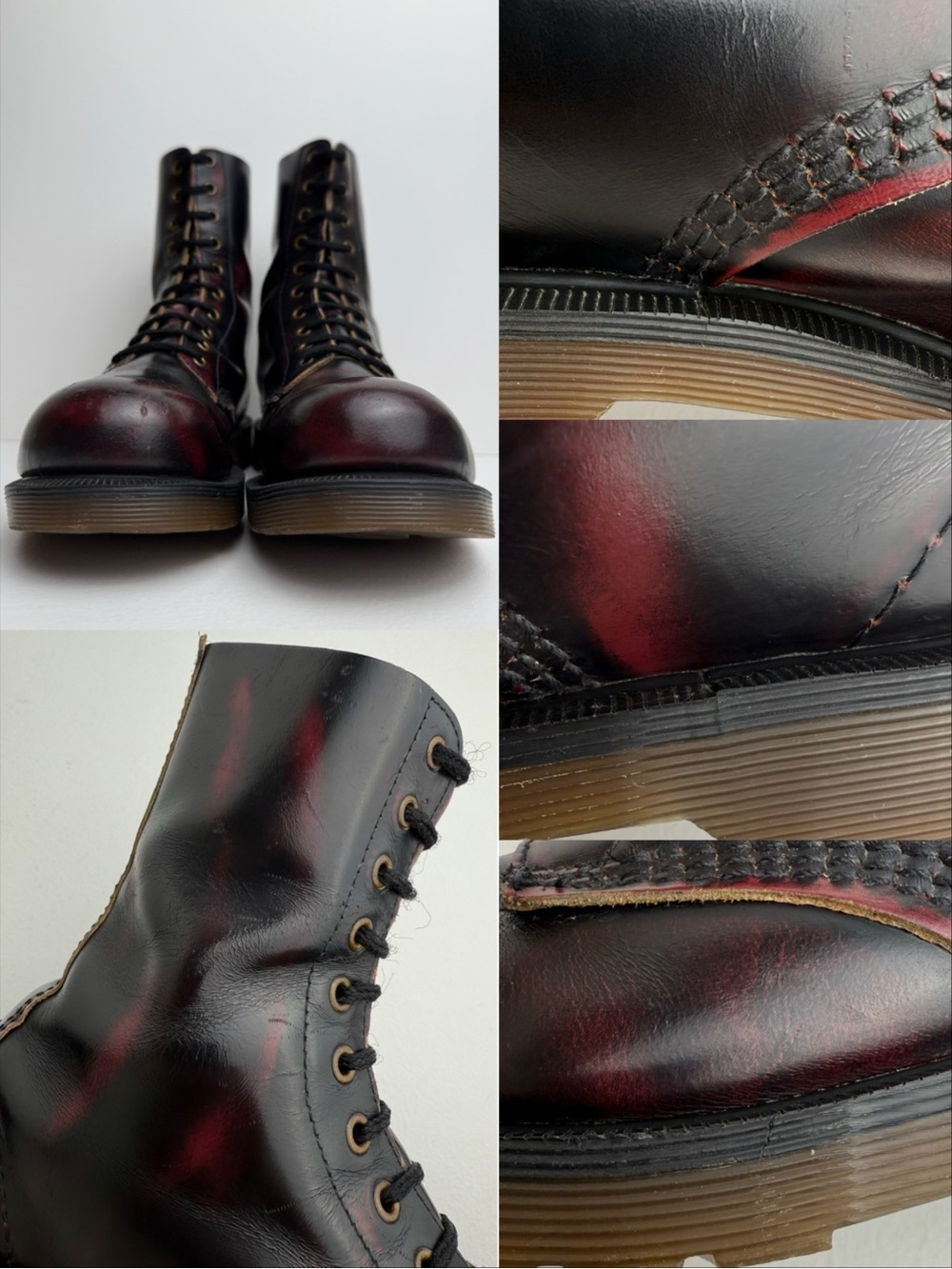 Vintage Dr. Martens 10 Eye Oxblood Red Black Rub Off Steel Toe MIE Boots UK 5 - Picture 16 of 16